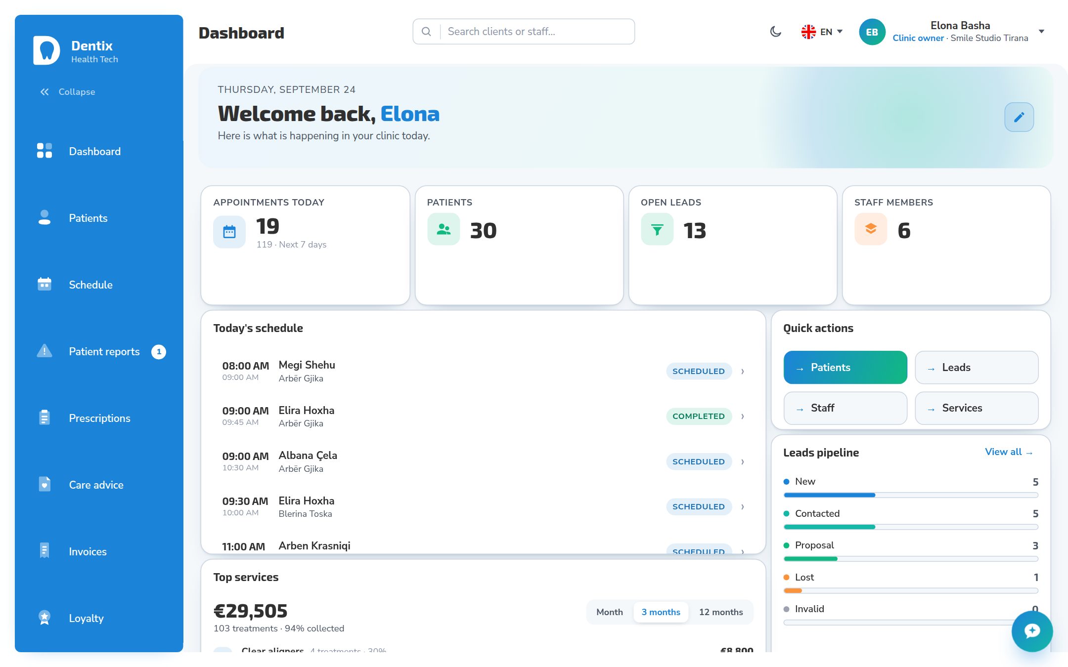 Dentix clinic dashboard